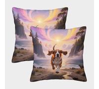 WXLWHR Basset Hound Cushion Covers Set of 2, Premium Polyester Throw Pillow Covers with Hidden Zipper, Premium Square Throw Pillow Cases, for Couch Sofa Bed Living Room Bedroom 50x50cm