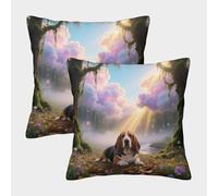 WXLWHR Basset Hound Cushion Covers Set of 2, Premium Polyester Throw Pillow Covers with Hidden Zipper, Premium Decorative Pillow Cases, for Living Room Bedroom Sofa Chair 40x40cm