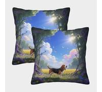 WXLWHR Basset Hound Cushion Covers Set of 2, Premium Polyester Throw Pillow Covers with Hidden Zipper, Premium Decorative Throw Pillow Cases, for Livingroom Couch Sofa 40x40cm