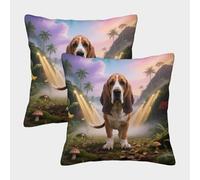 WXLWHR Basset Hound Cushion Covers Set of 2, Premium Polyester Throw Pillow Covers with Hidden Zipper, Premium Decorative Throw Pillow Cases, for Sofa Bed Indoor Outdoor 45x45cm