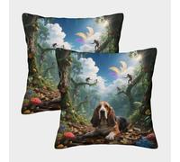 WXLWHR Basset Hound Cushion Covers Set of 2, Premium Polyester Throw Pillow Covers with Hidden Zipper, Premium Decorative Pillow Cases, for Sofa Bed Indoor Outdoor 50x50cm