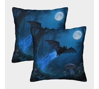 WXLWHR Bat Cushion Covers Set of 2, Bat Moonlit Forest Throw Pillow Case Polyester Zippered Square Decorative for Livingroom Couch Sofa 40x40cm