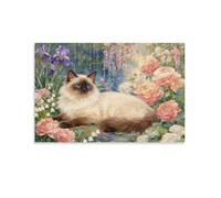 WXLWHR Birman Cat Canvas Wall Art Flower Bush Printed on Canvas Modern Artwork for Living Room Office Decoration Gift 08x12inch(20x30cm)