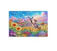 WXLWHR Birman Cat Canvas Wall Art Sunflowers Castle Printed on Canvas Modern Artwork for Living Room Office Decor Gift 16x24inch(40x60cm)