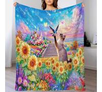 WXLWHR Birman Cat Fleece Throw Blanket for Couch Sofa Bed All Season Sunflowers Castle Print Blanket Fluffy Soft Warm Flannel Creative Gift for Wedding Anniversary 50x60inch(127x152cm)