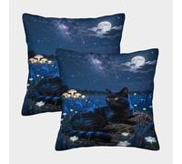 WXLWHR Black Cat Cushion Covers Set of 2, Throw Pillow Covers Soft Polyester Decorative Throw Pillow Cases, for Armchair Garden Sofa Patio 45x45cm