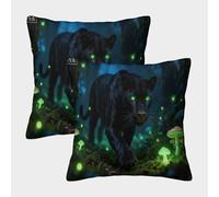 WXLWHR Black Panther Cushion Covers Set of 2, Soft Microfiber Couch Pillow Covers with Hidden Zipper, Square Decorative Pillow Cases, for Sofa Bed Indoor Outdoor 45x45cm