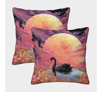 WXLWHR Black Swan Cushion Covers Set of 2, Soft Microfiber Couch Pillow Covers with Hidden Zipper, Square Decorative Throw Pillow Cases, for Couch Sofa Bed Living Room Bedroom 40x40cm