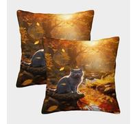 WXLWHR Blue Cat Cushion Cover Set of 2, Premium Polyester Throw Pillow Cover with Hidden Zipper, Premium Square Throw Pillow Cases, for Sofa Bedroom 40x40cm