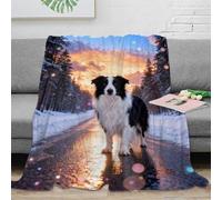 WXLWHR Border Collie Fleece Throw Blanket for Couch Sofa Bed All Season Snowy Woods Print Blanket Fluffy Soft Cozy Flannel Unique Gift for Her Or Him 50x60inch(127x152cm)
