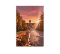 WXLWHR British Shorthair Cat Canvas Wall Art Highway Woods Canvas Painting Modern Artwork for Living Room Bedroom Home Office Home Decor Gift 12x18inch(30x45cm)
