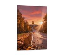 WXLWHR British Shorthair Cat Canvas Wall Art Highway Woods Canvas Painting Modern Artwork for Living Room And Bedroom Decor Gift 08x12inch(20x30cm)