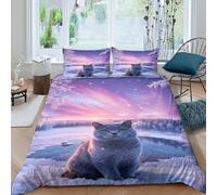 WXLWHR British Shorthair Cat Duvet Cover Set 3D Frozen Lake Pattern Bedding Set Soft Polyester Duvet Cover with Hidden Zipper & Pillowcase for Kids Adults Double（200x200cm）