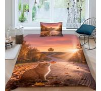 WXLWHR British Shorthair Cat Duvet Cover Set 3D Highway Woods Pattern Bedding Set Soft Microfiber Quilt Cover with Hidden Zipper & Pillowcase for Kids Girls Adults Single（135x200cm）