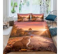 WXLWHR British Shorthair Cat Duvet Cover Set 3D Highway Woods Pattern Bedding Set Soft Polyester Duvet Cover with Zipper & Pillow Cases for Kids Adults King（220x240cm）