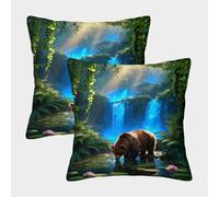 WXLWHR Brown Bear Cushion Cover Set of 2, Premium Polyester Throw Pillow Cover with Hidden Zipper, Square Decorative Throw Pillow Cases, for Livingroom Couch Bed Sofa 45x45cm