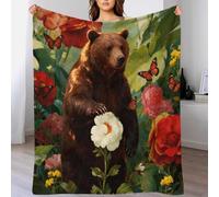 WXLWHR Brown Bear Fleece Throw Blanket for Couch Sofa Bed All Season Lush Flowers Plants Pattern Blanket Soft Warm Cozy Flannel Creative Gift for Wedding Anniversary 60x80inch(150x200cm)