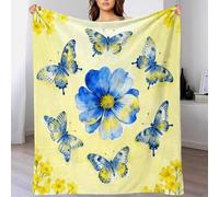 WXLWHR Butterfly Fleece Throw Blanket for Couch Sofa Bed All Season Blue Yellow Flowers Pattern Blanket Soft Warm Cozy Flannel for Her Or Him 40x50inch(100x130cm)