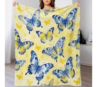 WXLWHR Butterfly Fleece Throw Blanket for Couch Sofa Bed All Season Blue Yellow Pattern Blanket Soft Warm Cozy Flannel Creative Gift for Wedding Anniversary 40x50inch(100x130cm)