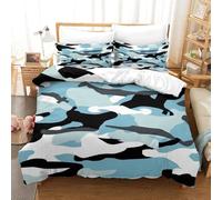 WXLWHR Camouflage Duvet Cover Sets Soft Microfiber 3 Piece 3D Printed Bedding Sets Blue Camouflage Comforter Cover with Pillow Cases for Kids Boys Teens Single（140x200cm）