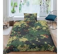 WXLWHR Camouflage Duvet Cover Sets Soft Microfiber 3 Piece 3D Printed Bedding Sets Green Camouflage Comforter Cover with Pillowcase For Boys/Girls Kids Single（135x200cm）
