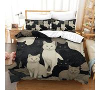 WXLWHR Cats Duvet Cover Set Soft Microfiber 3 Piece Bedding Set Group Black White Grey Cats Quilt Covers with Pillowcase for Kids Boys Teens Single（140x200cm）
