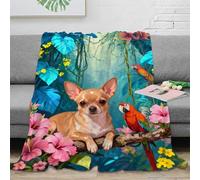 WXLWHR Chihuahua Fleece Throw Blanket for Couch Sofa Bed All Season Jungle Flowers Print Blanket Fluffy Soft Cozy Flannel Creative Gift for Kids Teens Adults 40x50inch(100x130cm)