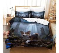 WXLWHR Corgi Bedding Set Misty Forest Print Duvet Cover Set Soft Microfiber Duvet Cover with Pillowcase for Girls Boys Teens Adults Double（200x200cm）