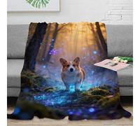 WXLWHR Corgi Fleece Throw Blanket for Couch Sofa Bed All Season Forest Print Blanket Fluffy Soft Cozy Flannel Gifts for Couple Wife Husband 70x80inch(180x200cm)
