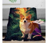 WXLWHR Corgi Fleece Throw Blanket for Couch Sofa Bed All Season Jungle Print Blanket Fluffy Soft Cozy Flannel Gifts for Wedding Anniversary 70x80inch(180x200cm)