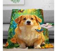 WXLWHR Corgi Fleece Throw Blanket for Couch Sofa Bed All Season Vine Flowers Print Blanket Fluffy Soft Cozy Flannel Gifts for Her Or Him 60x80inch(150x200cm)