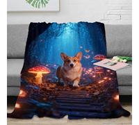 WXLWHR Corgi Fleece Throw Blanket for Sofa Couch Bed All Season Mushroom Forest Pattern Blanket Fluffy Soft Warm Flannel Gifts for Boys Girls 50x60inch(127x152cm)