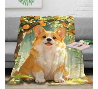 WXLWHR Corgi Fleece Throw Blanket for Sofa Couch Bed All Season Orange Tree Pattern Blanket Fluffy Soft Warm Flannel Gifts for Women Girls Birthday 60x80inch(150x200cm)