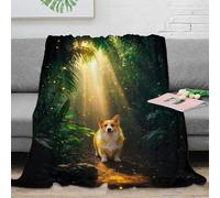 WXLWHR Corgi Fleece Throw Blanket for Sofa Couch Bed All Season Sunny Forest Pattern Blanket Fluffy Soft Warm Flannel Gifts for Girls Kids Adults 80x90inch(200x230cm)