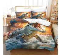 WXLWHR Crocodile Duvet Cover Set Soft Microfiber 3 Piece Bedding Sets Enraged Crocodile Quilt Covers with Pillow Cases for Kids Boys Teens Double（200x200cm）