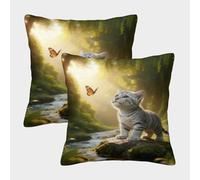 WXLWHR Cute Cat Cushion Cover Set of 2, Premium Polyester Throw Pillow Cover with Hidden Zipper, Premium Decorative Throw Pillow Cases, for Garden Livingroom Couch Patio 50x50cm