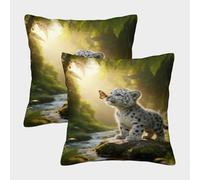 WXLWHR Cute Little Leopard Cushion Cover Set of 2, Premium Polyester Throw Pillow Cover with Hidden Zipper, Premium Decorative Pillow Cases, for Couch Sofa Bed Living Room Bedroom 50x50cm