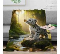 WXLWHR Cute Little Leopard Fleece Throw Blanket for Couch Sofa Bed All Season Forest Print Blanket Fluffy Soft Cozy Flannel for Girls Kids Adults 60x80inch(150x200cm)