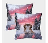 WXLWHR Cute Puppy Cushion Cover Set of 2, Premium Polyester Couch Pillow Covers with Hidden Zipper, Square Decorative Pillow Cases, for Garden Livingroom Couch Patio Furniture 40x40cm