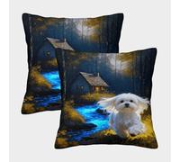 WXLWHR Cute Puppy Cushion Cover Set of 2, Premium Polyester Throw Pillow Cover with Hidden Zipper, Premium Square Pillow Cases, for Couch Livingroom Sofa Bed 50x50cm