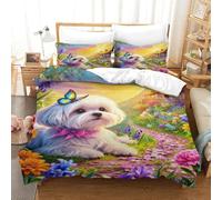 WXLWHR Cute Puppy Duvet Cover Set 3D Garden Pattern Bedding Set Soft Microfiber Quilt Cover with Zipper & Pillow Cases for Teens And Adults Single（140x200cm）