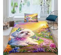 WXLWHR Cute Puppy Duvet Cover Set 3D Garden Pattern Bedding Set Soft Polyester Duvet Cover with Hidden Zipper & Pillowcase for Kids Adults Single（135x200cm）