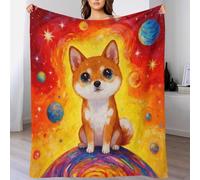 WXLWHR Cute Puppy Fleece Throw Blanket for Couch Sofa Bed All Season Planet Stars Pattern Blanket Soft Cozy Warm Flannel for Couple Wife Husband 40x50inch(100x130cm)