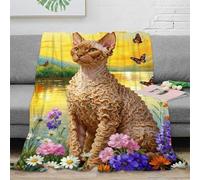 WXLWHR Devon Rex Cat Fleece Throw Blanket for Couch Sofa Bed All Season Lakeside Flower Print Blanket Comfort Warmth Flannel Presents for Boys Girls 50x60inch(127x152cm)