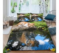 WXLWHR Devon Rex Cat Tiger Duvet Cover Set 3D Pond Reflection Print Bedding Set Soft Polyester Comforter Cover with Hidden Zipper & Pillowcase for Kids Adults King(220x240cm)