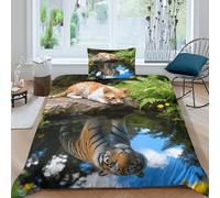WXLWHR Devon Rex Cat Tiger Duvet Cover Set 3D Pond Reflection Print Bedding Set Soft Polyester Comforter Cover with Hidden Zipper & Pillowcase For Teenage Boys Single(135x200cm)
