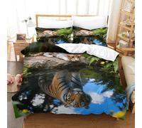 WXLWHR Devon Rex Cat Tiger Duvet Cover Set 3D Pond Reflection Print Bedding Set Soft Polyester Comforter Cover with Hidden Zipper & Pillowcase For Boys/Girls Kids Super King(260x220cm)