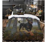 WXLWHR Doberman Pinscher Bedding Set Spruce Forest Print Duvet Cover Set Soft Microfiber Quilt Cover with Zipper & Pillowcase for Kids Girls Boys Adults Super King（260x220cm）