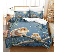 WXLWHR Duvet Cover Set Hamster Bamboo Moonlight 3D Printed Bedding Set - Soft Microfiber with Hidden Zipper & Pillowcases for Boys/Girls Single（140x200cm）