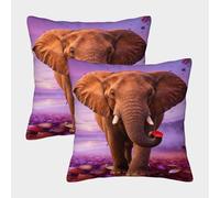 WXLWHR Elephant Cushion Cover Set of 2, Premium Polyester Couch Pillow Covers with Hidden Zipper, Square Decorative Pillow Cases, for Couch Sofa Bed Living Room Bedroom 45x45cm